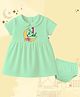 The Peppy Tend 100% Cotton Knit Eid Theme Half Sleeves My 1st Eid Text Printed Dress With Bloomer - Sea Green