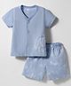 Zero Sinker Knit Half Sleeves Elephant Printed T-Shirt & Shorts Night Suit - Light Blue