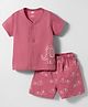 Zero Sinker Knit Half Sleeves Elephant Printed T-Shirt & Shorts Night Suit - Pink