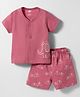 Zero Sinker Knit Half Sleeves Elephant Printed T-Shirt & Shorts Night Suit - Pink