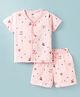 Zero Sinker Knit Half Sleeves T-Shirt & Shorts Co-ord Night Suit With Plane & Helicopter Print - Pink