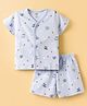 Zero Sinker Knit Half Sleeves T-Shirt & Shorts Co-ord Night Suit With Plane & Helicopter Print - Light Blue