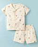 Zero Sinker Knit Half Sleeves T-Shirt & Shorts Co-ord Night Suit With Plane & Helicopter Print - Beige