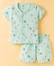 Zero Sinker Knit Half Sleeves T-Shirt & Shorts Co-ord Night Suit With Plane & Helicopter Print - Aqua Blue