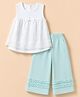 Babyhug Cotton Woven  Sleeveless Self Embroidered Solid Colour Top and Pant Set - White