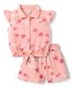 Babyhug Cotton Woven Half Sleeves Top & Shorts Co-Ord Set With Floral Print - Coral
