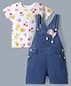 Babyhug Single Jersey Denim Dungaree & Knit Fruits Printed Half Sleeves T-Shirt -White