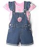 Babyhug Single Jersey Woven Half Sleeves T-Shirt & Dungaree With Strawberry Print- Pink