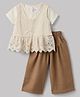 Babyhug Cotton Woven Half Sleeves Top & Pant Set With Jacket - Brown & White