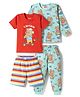 Babyhug Cotton Knit Full Sleeves T-Shirt Pyjama & Shorts Co-ord Night Suits With Teddy Bear Print Pack of 2 - Multicolor