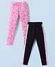 Honeyhap Cotton Knit Full Length Cheetah Printed Leggings With Bio Finish Pack Of 2 - Pink Frosting & Black Beauty