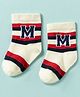 Mustang Knit Ankle Length Striped Socks with Alphabet Design - Off White