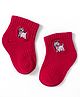 Mustang Knit Ankle Length Socks with Puppy Embroidery Design - Red