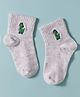 Mustang Knit Ankle Length Socks with Dino Embroidery - White