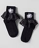 Mustang Knit Ankle Length Socks with Floral Applique & Frill Detailing - Black