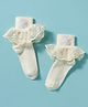 Mustang Knit Ankle Length Socks with Floral Applique & Frill Detailing - Cream