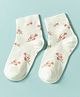 Mustang Knit Ankle Length Socks with Floral Design - Off White
