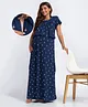 Bella Mama Cotton Knit Half Sleeves Nighty with Flamingo Print - Navy Blue
