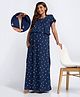 Bella Mama Cotton Knit Half Sleeves Nighty with Flamingo Print - Navy Blue