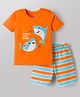 Babyhug Cotton Knit Half Sleeves T-Shirt & Shorts Night Suit With Shark Print - Orange