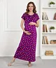 Bella Mama Cotton Knit Half Sleeves Nighty with Butterfly Print - Purple