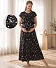 Bella Mama Cotton Knit Half Sleeves Nighty with Heart Print - Black