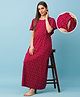 Bella Mama Cotton Knit Half Sleeves Nighty With Floral Print - Maroon