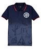 Earth Conscious Cotton Knit Half Sleeves London Text Embroidered Polo Tee - Blue