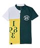 Earth Conscious Cotton Knit Half Sleeves Colour Blocked Numericals Printed Polo Tee - Olive Green