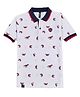 Earth Conscious Cotton Knit Half Sleeves Animals Printed Polo Tee - White