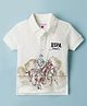 US Polo Assn Cotton Knit Half Sleeves Polo T-Shirt with Brand Logo Print - Off White