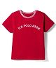 US Polo Assn Cotton Knit Half Sleeves T-Shirt with Brand Text Embroidery - Red