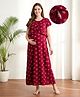 Bella Mama Cotton Knit Half Sleeves Nighty with Floral Print - Maroon