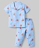 Babyhug Cotton Woven Half Sleeves Shirt & Pyjama Co-ord Night Suit with Teddy Print - Blue