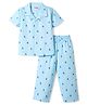 Babyhug Cotton Woven Half Sleeves Shirt & Pyjama Co-ord Night Suit with Boat Print - Blue