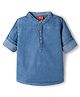 Babyhug Cotton Woven Shirt Full Sleeve Mandarin Collar Blue 6-9 Months