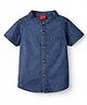 Babyhug Cotton Woven Washed Shirt Half Sleeves Mandarin Collar Blue 3-6 Months