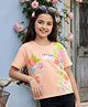 Arias 100% Cotton Knit Half Sleeves T-Shirt with Floral Print - Peach