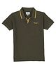 Pepe Jeans Cotton Knit Half Sleeves Polo T-Shirt Brand Name Print - Olive Green