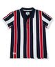 Pepe Jeans Cotton Blend Knit Half Sleeves Striped Polo T-Shirt - Navy Blue