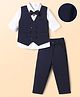 Mark & Mia Woven Full Sleeves Printed 3 Piece Party Suit With Bow - Navy Blue & White