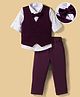 Mark & Mia Woven Full Sleeves Printed 3 Piece Party Suit With Bow - Maroon & White
