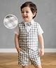 Mark & Mia Woven Half Sleeves Checks 3 Piece Party Suit with Bow - Multicolor