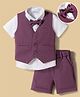 Mark & Mia Woven Full Sleeves Solid 3 Piece Party Suit With Bow - Purple & White