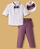 Mark & Mia Cotton Lycra Woven Full Sleeve Solid Colour Party Shirt & Trouser Set with Bow Suspender & Pintuck Detailing  - Multicolour