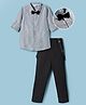 Mark & Mia Cotton Lycra Woven Full Sleeves Striped Party Shirt & Trouser Set with Bow & Suspender - Multicolor
