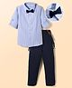 Mark & Mia Cotton Lycra Woven Full Sleeves Striped Party Shirt & Trouser Set with Bow & Suspender - Multicolor