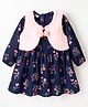 Babyhug Twill Woven Full Sleeves Floral Printed Frock with Jacket - Navy Blue