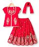 Babyhug Georgette Woven Half Sleeves Lehenga Choli Set With Chinnon Embroidery & Dupatta - Red