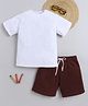 BAATCHEET Cotton Knit Half Sleeves Solid Tee With Shorts Set - Brown